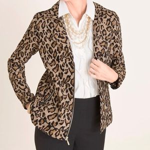 Chico’s Leopard Jacquard Moto Jacket Zip Front